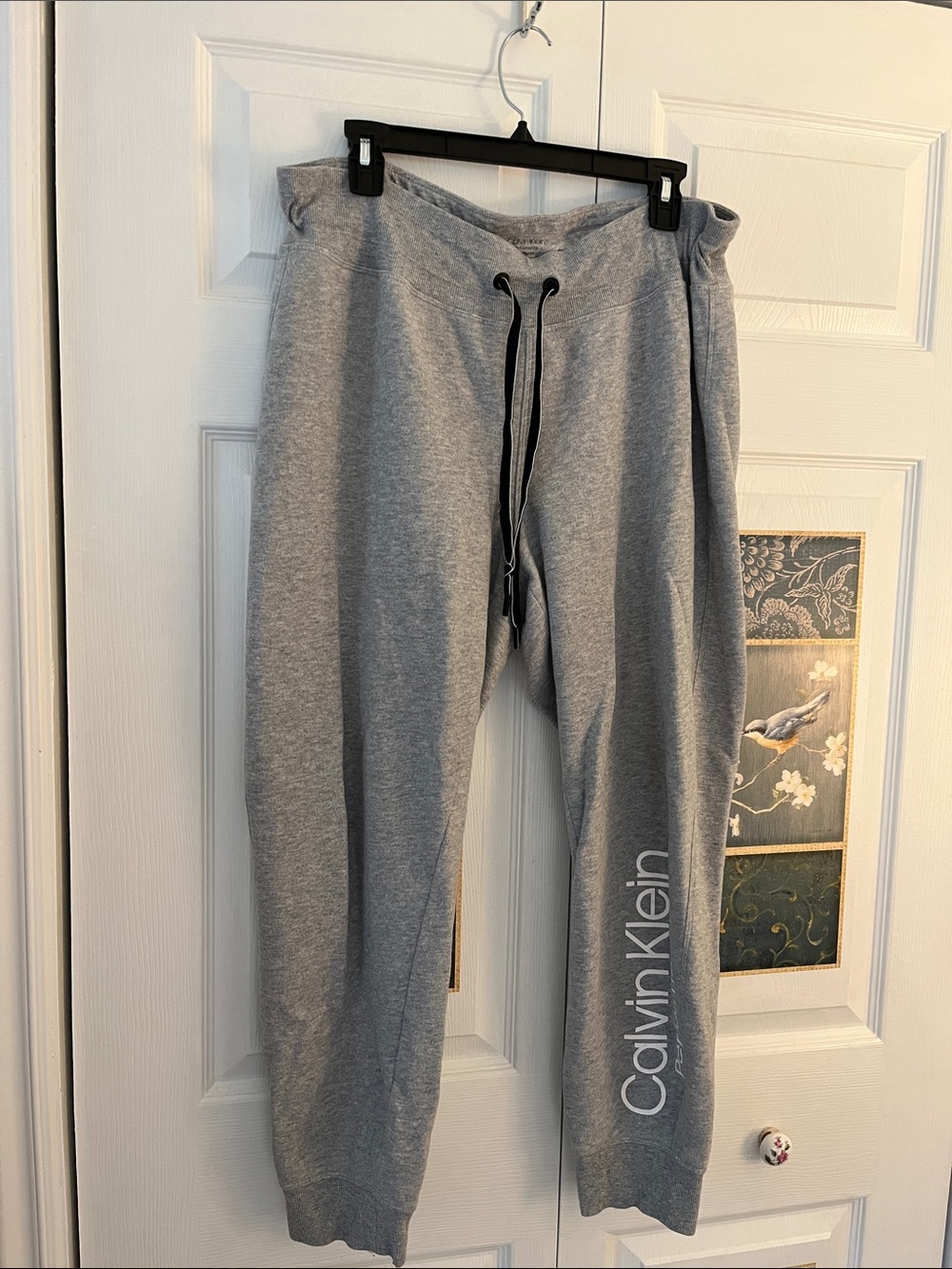 Calvin Klein Light Gray Logo Sweatpants with Black Drawstring
